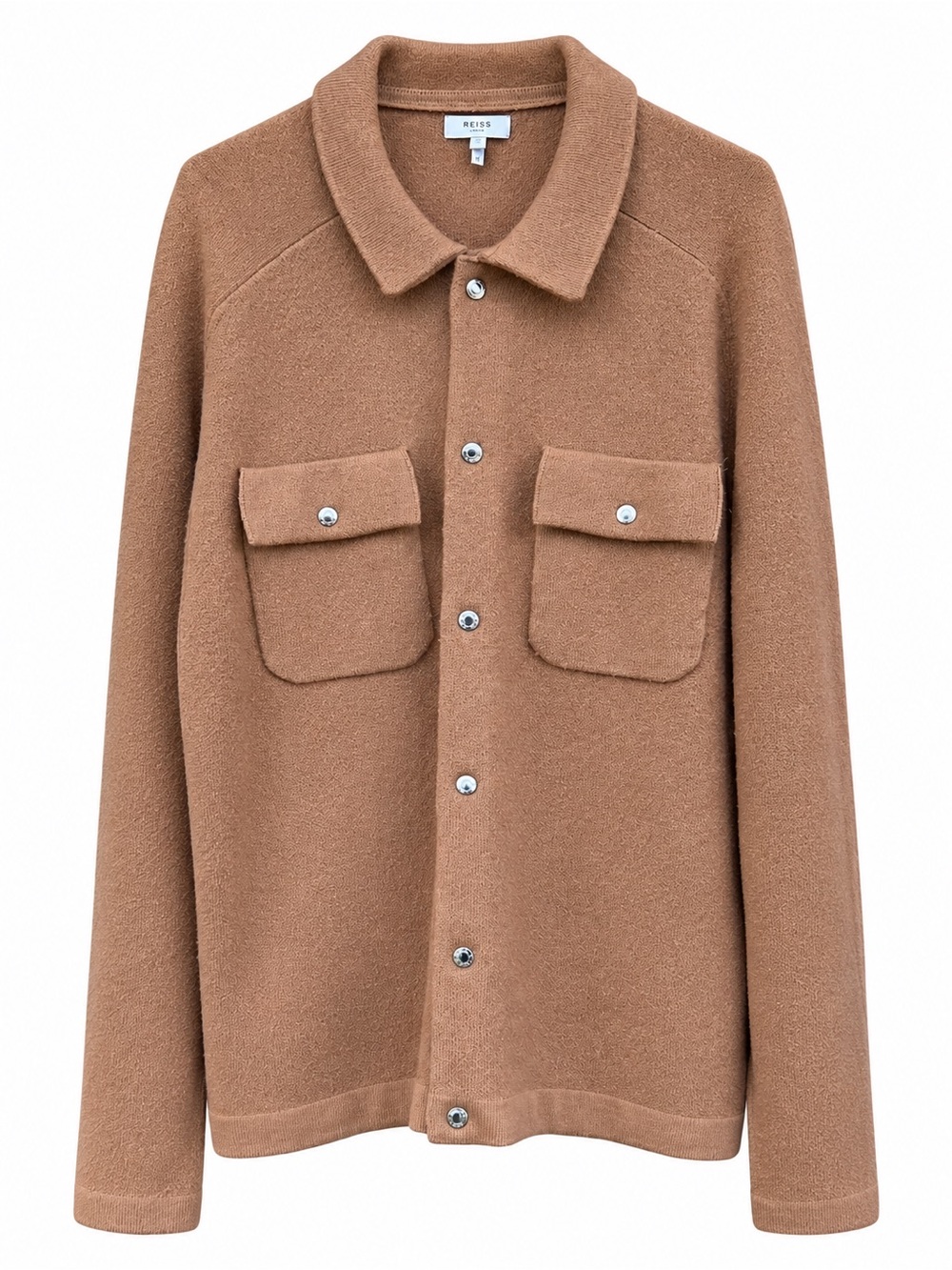 Reiss Men’s XL 100% Wool Cardigan Overshirt Shacket Camel Tan